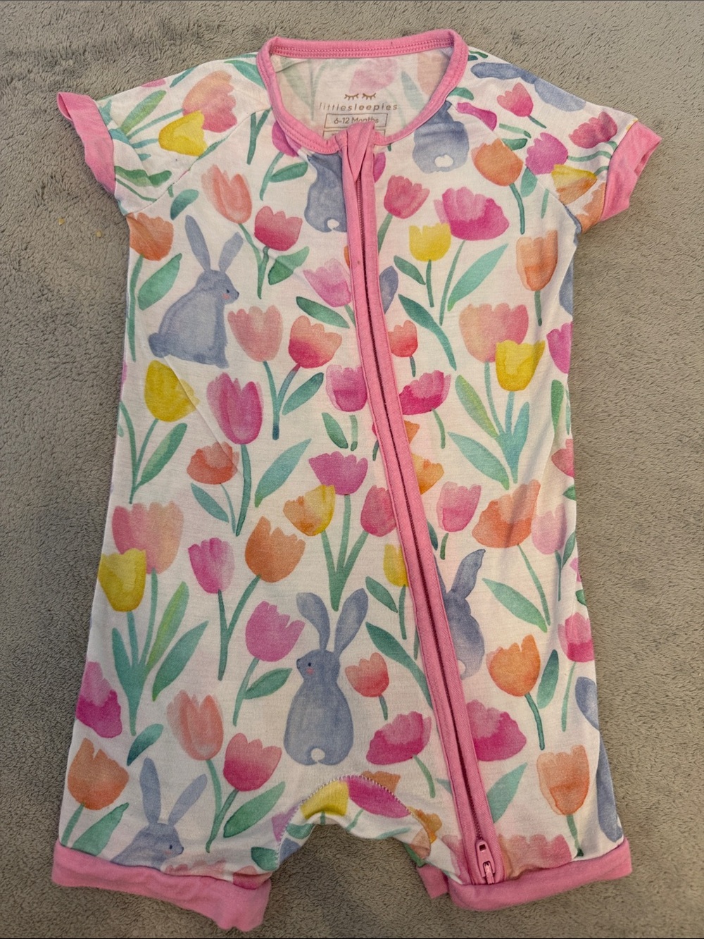 Little Sleepies Pink-Trim Bunny & Tulip Short Sleeve Sleep Sack